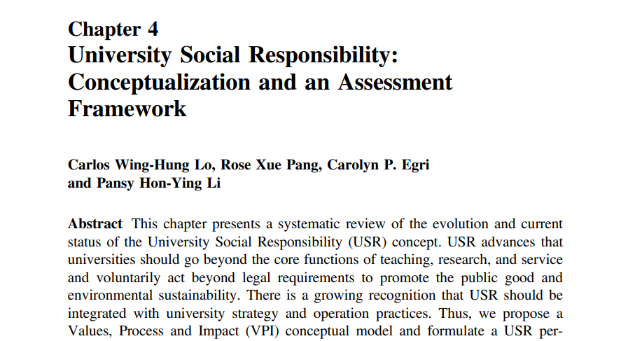 University Social Responsibility: Conceptualization and an Assessment Framework